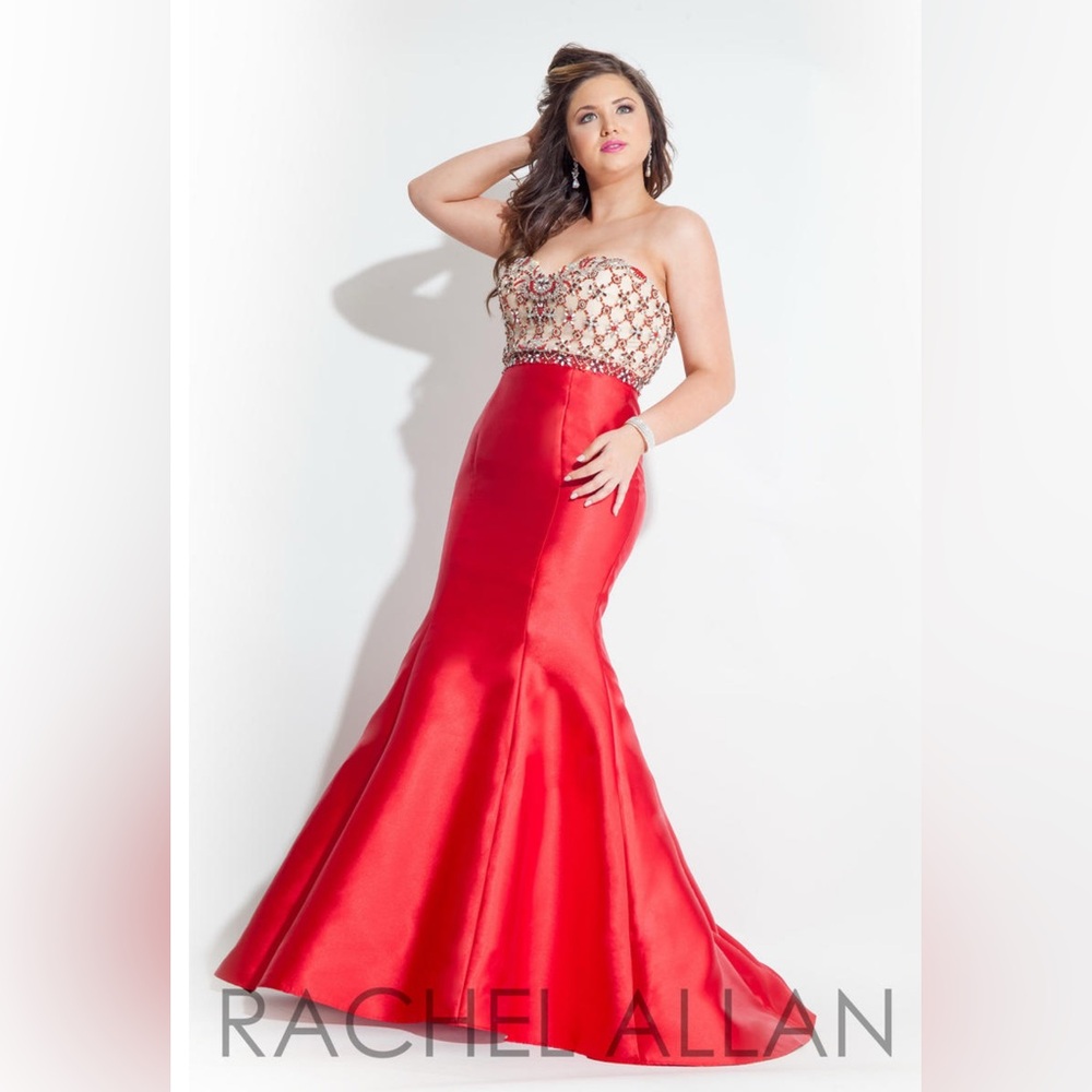120 Rachel Allan Red Strapless Gown